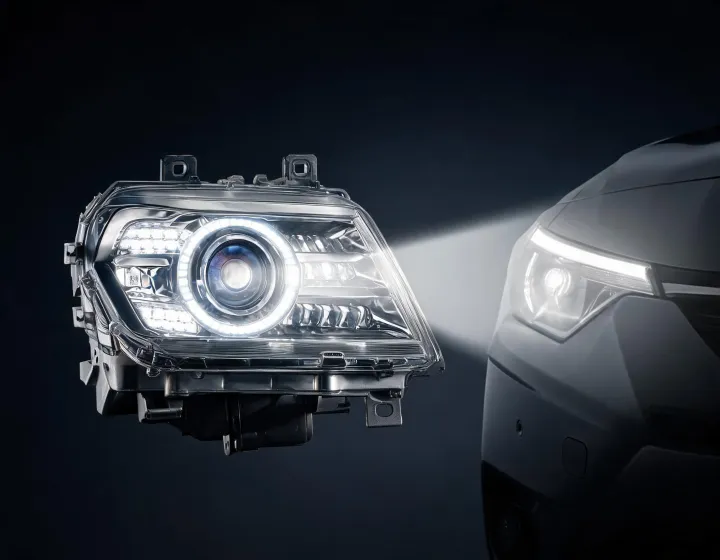 DEPO LED headlight assembly with beam cutoff