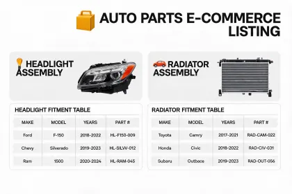 E-commerce catalog team preparing auto parts listings
